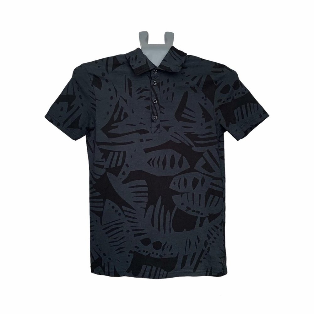 Armani Exchange Patterned Cotton Polo Shirt | Size S | Grey & Black
